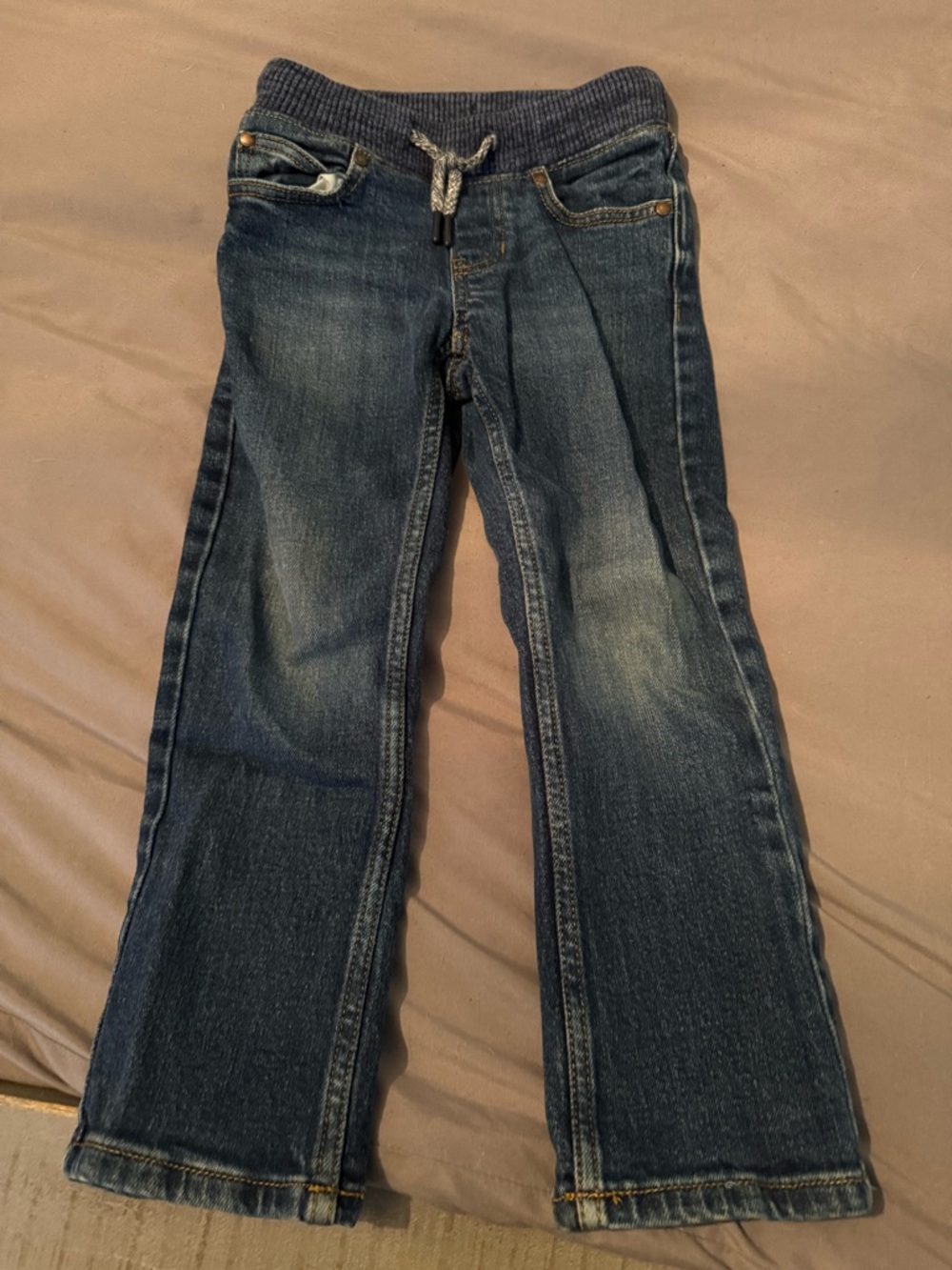 Kids' Lands End Dark Wash Pull-On Jeans - Elastic Drawstring Waist